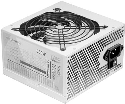 Mars Gaming MPIII550P, PC-Netzteil ATX 550W, 5 Jahre Garantie, 85% Effizienz, Digitales APFC-System, 120mm FDB-Lüfter mit AI-RPM, DC-DC- und SMD-Technologie, extra Lange Flachkabel, Weiß