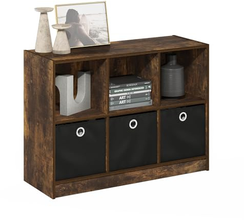 Furinno BASIC Libreria 6 Cubi, Libreria 3 x 2 con Bins di Stoccaggio, per Soggiorno, Camera da Letto, Home Office, Pino Ambra