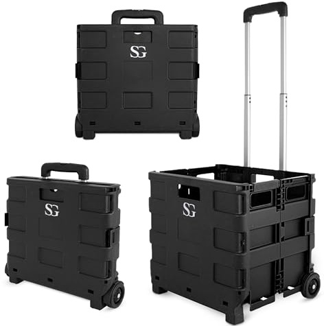 SG Traders Lightweight Folding Trolley Cart – Up to 35 kg Heavy Duty Grocery Shopping Cart – Foldable Design with Wheels and Telescopic Handle, Ideal for Camping, Picnics and Laundry (L33xW38xH86cm)