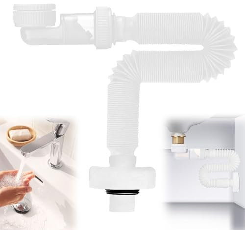 agctrler 1 1/4 Inch Siphon, Space-Saving Siphon for the Bathroom, 360° Adjustable Siphon Sink, Drain Pipe with Odour Trap, Odour-Proof, Flexible Drain Hose