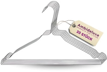 Ambideluxe | 20 Drahtbügel Silber | Hosenbügel | Metall Kleiderbügel mit hochwertiger Zink- & Pulverbeschichtung | Platzsparende & langlebige Drahtkleiderbügel | Für Schrank, Garderobe & Wäscherei