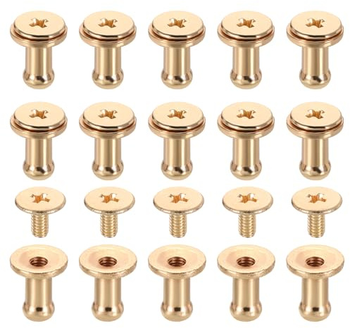 sourcing map 15 Pcs Brass Ball Head Stud Screw, 4mm/0.16 Nipple Rivet Button Strap Stopper for DIY Leather Craft, Gold Tone