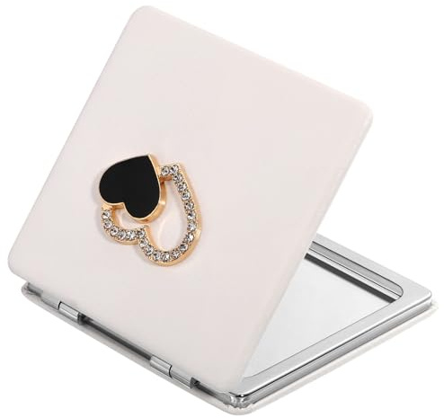 HAMPPLIES Miroir De Maquillage Pliable Portable Mini Compact Double Face en PU Cuir Rose pour Femmes Et Adolescentes Usage Voyage Quotidien