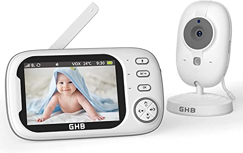 GHB Camara Vigilancia Bebe con Pantalla IPS 3.5 720P de 2000mAh Vigilabebes con CamaraVisión Nocturna, Despertador, Comunicación Bidirecciona 4XZOOM Escucha Bebes