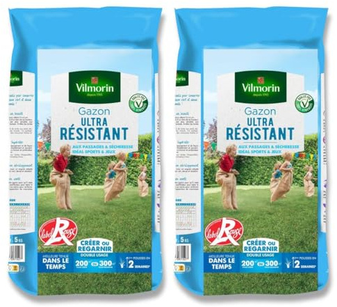 Lot Gazon Ultra-Résistant Vilmorin 2x5kg : La Solution Pro pour une Pelouse à Toute Épreuve