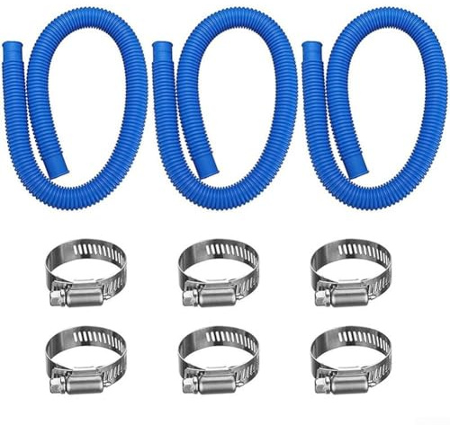 Confezione da 2 tubi di ricambio per piscina, in PVC ondulato da 1,5 m, con morsetti per piscine fuori terra, compatibili con pompe filtranti e skimmer, blu