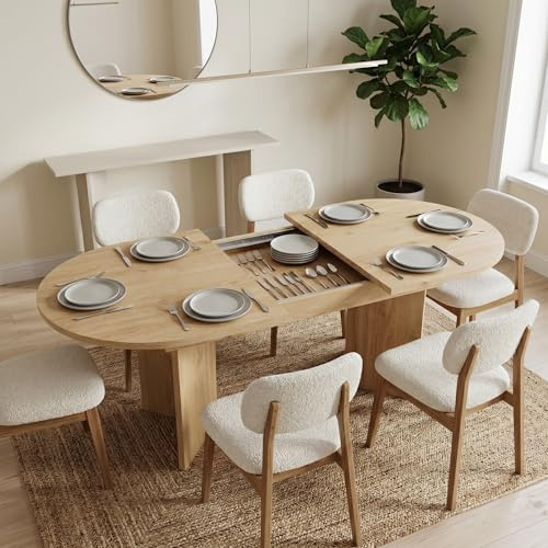 Tavolo da pranzo rotondo allungabile 160/200x90x75cm, tavolo da pranzo ovale allungabile, tavolo da caffè e tempo libero, tavolo da pranzo, tavolo da cucina, per 6-8 persone, per cucina, soggiorno