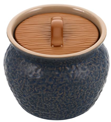 Yardwe Cazuela de Cerámica con Tapa, Mini Olla de Vapor, Azul, para Estofado al Baño María, Cocinar al Vapor y Huevos, para Solteros y Familias Pequeñas