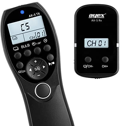 ayex Funk Timer-Fernauslöser AX-5 Kompatibel mit Nikon DC0 zB Z9 Z8 D850 D810A D800 D700 D5 D4S D3 Finepix S5 Kodak DSC-14N Low/High Speed Serienbilder Bulb zeitgesteuertes Auslösen