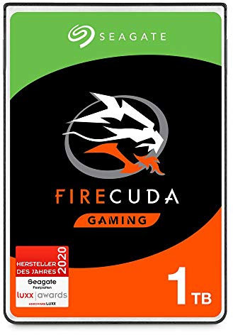 Seagate FireCuda Gaming, hybride interne Festplatte 1TB SSHD, 2.5 Zoll, SATA 6GB/s, silber, FFP, Modellnr.: ST1000LXZ15