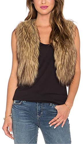 Tanming Women's Sleeveless Open Front Fluffy Short Faux Fur Vests Waistcoats (Grey-XL)