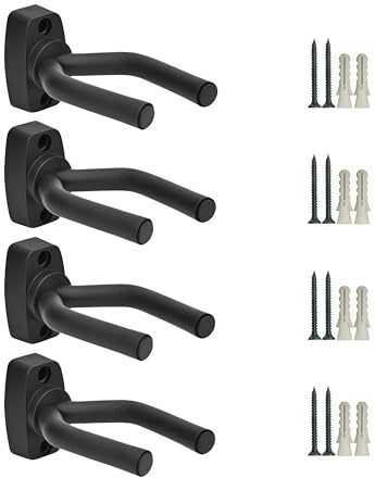 CAIHONG Guitar Wall Hangers 4 Pack, Guitar Wall Mount Hooks Bracket Holder Stand Display with Screws - Easy to Install - Fits All Size Guitars, Bass, Mandolin, Banjo, Ukulele