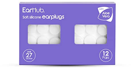 EarHub - Sleepwell Soft Premium Silicone Earplugs 12 Pairs of Reusable & Custom Fit, Best Used for Sleep, Travel, Water Sports, Work, Study & Concerts. Travel Case Included