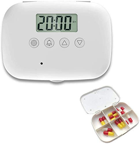RDJSHOP Pilulier Electronique Pilulier avec Alarme 6 Compartiments Distributeur de Rappel de Minuterie de Pilule avec Écran Numérique pour Les Patients Atteints de La Maladie de Parkinson