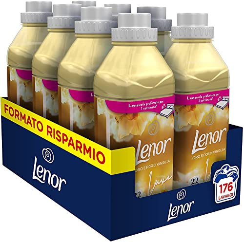 Lenor Ammorbidente Lavatrice Concentrato, 176 Lavaggi (8 x 22), Oro e Fiori di Vaniglia, Maxi Formato, Profuma Ogni Notte fino a una Settimana