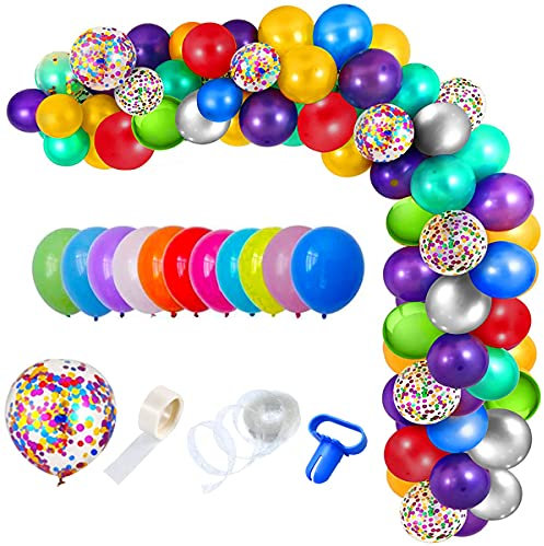 Xinnian Cumpleaños Guirnalda Globos,113 piezas Decoracion Globos Fiesta,Globos Latex Colores Globos Confeti Globos metalizados Combo para Carnaval Fiesta Cumpleaños Graduación Decoracion