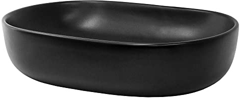 ML-Design Waschbecken aus Keramik in Schwarz matt 600 x 425 x 145 mm, Ovale Aufsatzwaschbecken, Moderne Waschtisch, Waschschale mit Abflussloch, Waschplatz Handwaschbecken, für Badezimmer/Gäste-WC