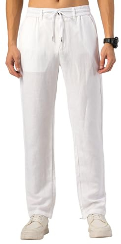 Tony Backer Pantalones de Lino para Hombre (Blanco, 50)
