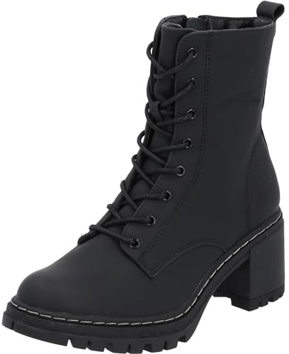 Palado Stiefeletten Damen Kefalonia - warme & bequeme Winterschuhe für Frauen mit rutschfester Gummisohle - moderne Boots mit Blockabsatz für Herbst & Winter Schwarz Matt UK7 - EU40