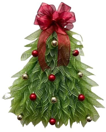Fiorky Handmade Christmas Tree Wreath for Front Door, with Bow & Ball Wreath Christmas Wreath Hangers Large Xmas Tree Front Door for Christmas New Year forty Home Decor Crafts Supplies