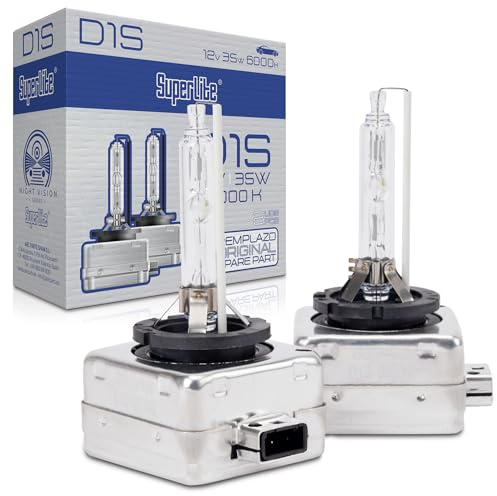Superlite Set de 2 Bombillas Xenón D1S 12V 35W de 6000K Para Faros Principales de la Gama Night Vision. Homologación E1 R37/03 y Certificación RoHs y CE. Luz blanca para una visibilidad superior.
