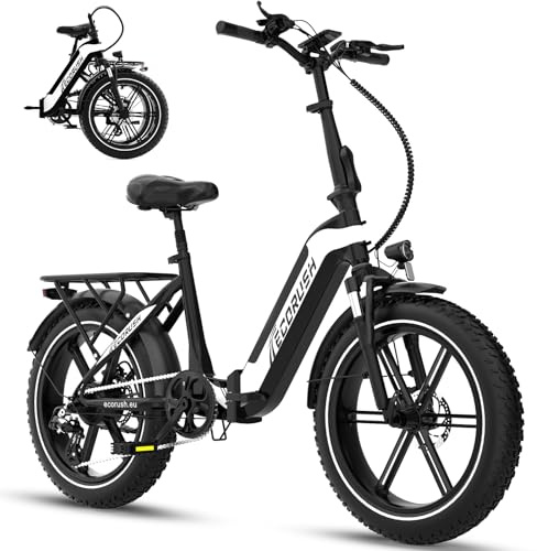 ECORUSH Vélo Électrique Pliable, Pneus 20×4,0 Pouces, Châssis Haute Résistance, Batterie de 48V 499.2Wh, 7 Vitesses, Écran LCD, VTT Électrique de 250W 25 km/h pour Hommes et Femmes