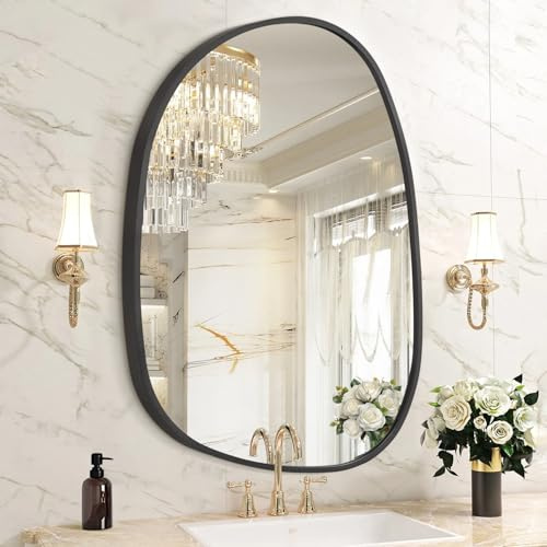 HLFMVWE Miroir mural irrégulier, miroir mural noir décoratif, 45 x 65 cm, miroir asymétrique de salle de bain avec cadre en alliage d'aluminium pour chambre à coucher, salon, vestiaire, entrée Grand