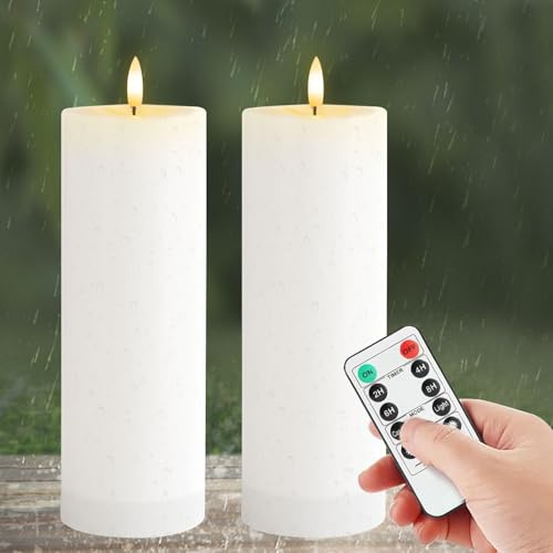 MeYuxg 10 x 20 cm Candele LED impermeabili Fanzir con timer telecomando, Grandi Candela Batteria senza fiamma, Finte Candele Elettriche Effetto Reale per Esterni e Casa, 2 pezzi