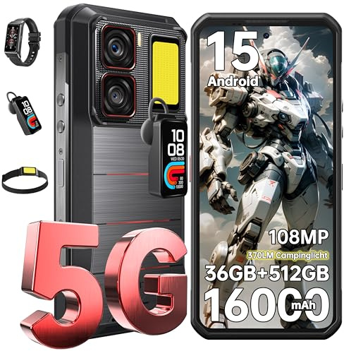 OUKITEL WP300 Rugged Smartphone 5G - Android 15 Rugged Phone,16000mAh Battery, 36GB RAM+512GB ROM+2TB,108MP Camera,6.8 FHD+120Hz Screen, 370LM Headlight,Earphone, NFC, OTG, GPS, 2025(Black)