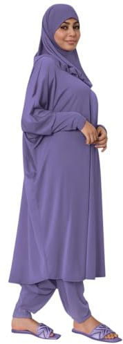 Jilbeb da bagno,Burkini,burkini donna musulmana di grandi dimensioni,Burkini 3 pezzi donna musulmana con cappuccio integrato, Lavanda, taglia unica