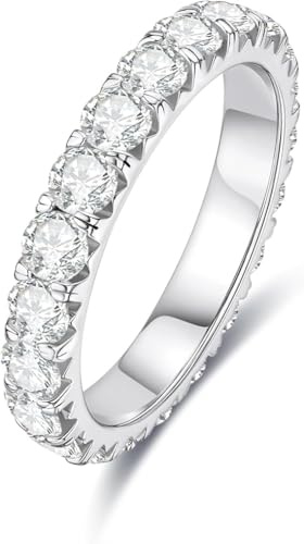 Bague pour Femme-Bague de Moissanite Entièrement Sertie, avec Certificat GRA, Argent 925 pur, Plaqué or Blanc 18K, Pureté D+VVS1, Technologie de Coupe par Plasma. Ldéale pour : Voyages, Mariages