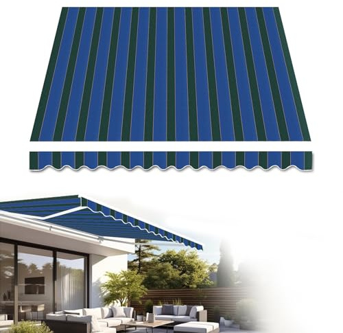 Toldo de tela de 15 x 11 pies con rayas amarillas y verdes | Refugio de repuesto de poliéster de 280 g | Parasol para terraza, restaurante y tiendas
