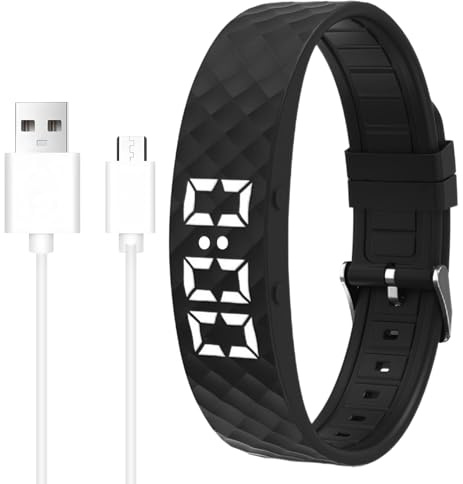 Brazalete Despertador con Vibración Silenciosa y Temporizador Programable, Reloj Alarma sin Sonido para Dormidores Profundos, hasta 8 alarmas personales, Muñequera Ajustable Adultos Niños Seniors