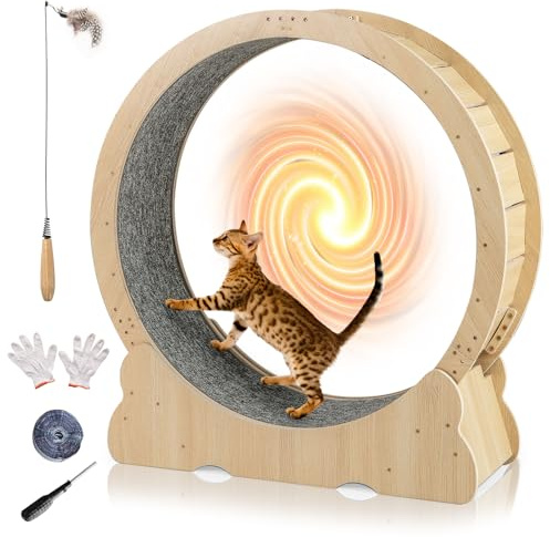SOARS Ruota per Esercizi per Gatti 106 cm in Legno con Bacchetta per Gatti