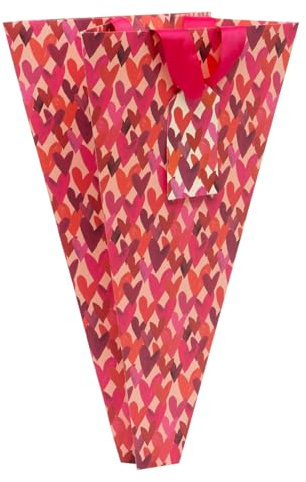Glick Valentine Day Gift Bag, Flower L'Amour, Cone Shaped Gift Bag for Flowers, 20 x 36 x 4 cm (Triangle), Love Hearts, Multi