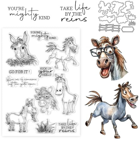 1 Piece Funny Cartoon Horse Clear Stamps for Card Making, Transparent Stamps and Die Set for DIY Crafting, Scrapbooking, Photo Album, Journaling Decoration, Silicone