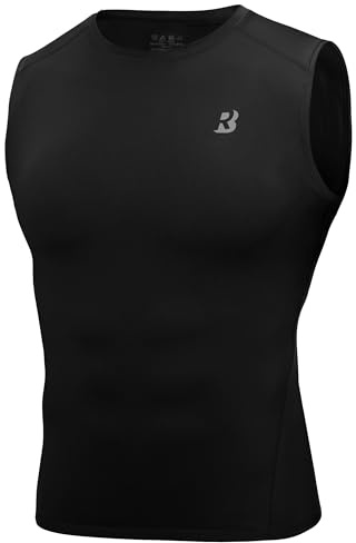 Roadbox Mens Compression Vest, UPF50+ Base Layer for Running and Gym | Cool dry sleeveless running top with reflective mesh back，Provides UPF50+ UV protection for gym workouts and football.