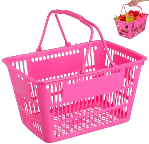 NUSITOU Cesto la Spesa in Plastica 16l con Manici Portatili, Contenitore Portaoggetti per Casa e Bagno, Cestino per Supermercato Resistente a Corrosione e Usura, Organizer