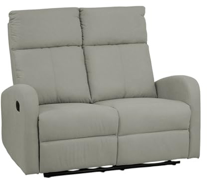 Totò Piccinni Divano Relax 2 POSTI EUREKA, Reclinabile Manuale con Maniglia Laterale, Imbottitura Ergonomica, Struttura in Legno (Tessuto Grigio Chiaro New)
