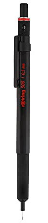 rOtring 500 Mechanical Pencil | 0.5 mm HB Lead | Black hexagonal plastic barrel and non-slip textured metal grip