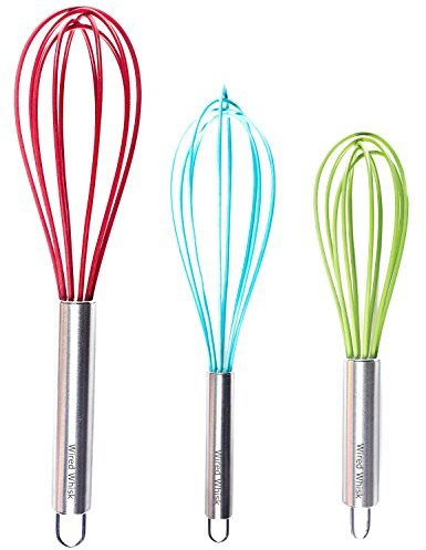 Silicone Whisk Set of 3 - wire whisk for Cooking Non-Scratch - whisks for cooking - Hand Whisk - whisker tool - wisking tool stainless