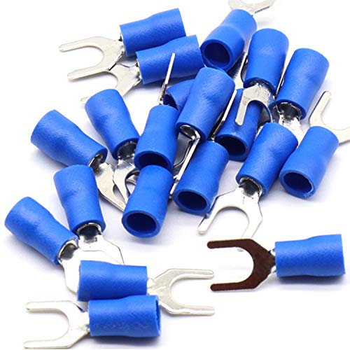 25 x capocorda per cavi forcella in blu 1,5 – 2,5 mm2 foro Ø M6 isolato in PVC morsetto di collegamento capocorda cavo connettore in rame stagnato.