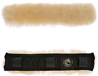 Merauno® protezione per la nuca in pelliccia di agnello – protezione per il collo del cavallo in vera pelliccia per cavezza, briglie e testa & filetto, protezione per cinghie e catena, 14/28/32 cm (14