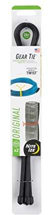Nite Ize, Inc. GT24-01-2R3 Nite Ize Original Gear, Reusable Rubber, 24 Inch, 2-Pack, Black, Made in the USA Twist Tie, 24-2 Pack