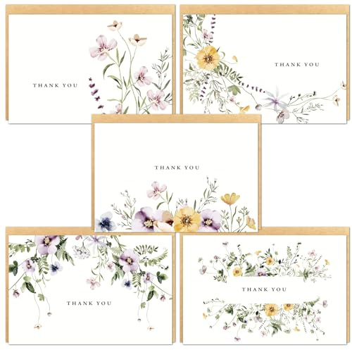 Gooji Biglietti di ringraziamento floreali da 10 x 15 cm, con buste, confezione da 20 buste rustiche abbinate, acquerello, compleanno, baby shower, matrimoni, appunti vuoti cancelleria aziendale