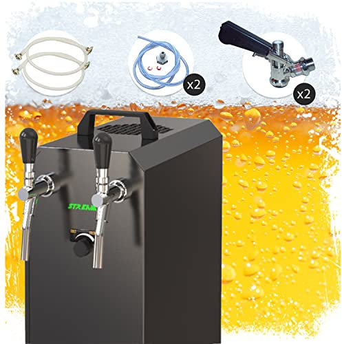 Komplett Set - Zapfanlage, Bierzapfanlage Stream 50K mit Luftpumpe Bierkoffer, Durchlaufkühler 2-leitig Trockenkühler, bis zu 55 Liter/h - Black Edition, Zapfkopf:5 Liter Adapter