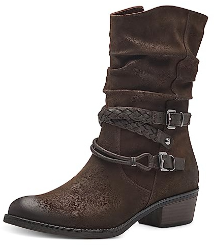 MARCO TOZZI Bottines pour femme avec talon en cuir synthétique avec boucles, Cafe Comb, 40 EU