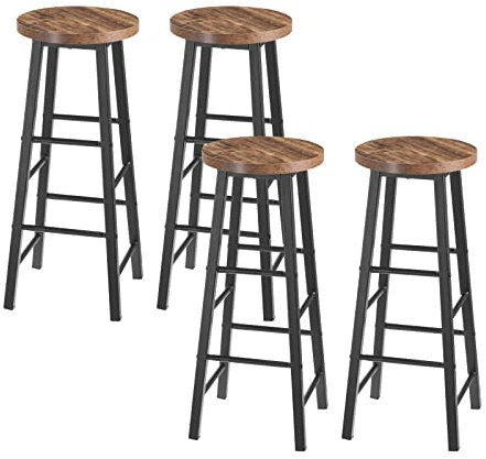 WOLTU Barhocker 4er Set mit Fußstütze, 71 cm Hohe Barstuhl aus Stabilem Metallgestell, Einfache Montage - für Küche, Bartheke und Esszimmer - Schwarz+Holz Vintage