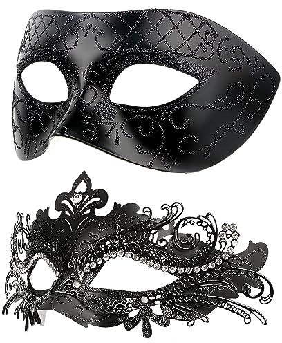 Hoshin Masquerade Mask for Couple, Mardi Gras Deecorations Venetian Masks for Womens(Black)