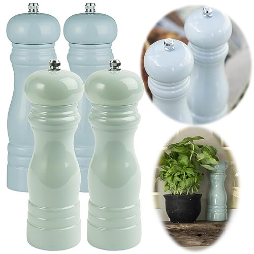 LS-LebenStil 2x Design Holz Salzmühle & Pfeffermühle 2´er Set Grün 21x5cm Keramikmahlwerk Gewürzmühle Mühle für grobes Salz Pfefferkörner